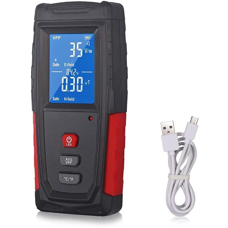 Détecteur emf de Rayonnement Onde Electromagnétique Metre emf Testeur Affichage lcd Incorpore une Batterie Llithium-ion avec un Câble de Recharge usb