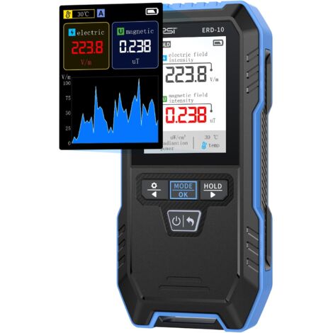 Détecteur EMF ERD-10, mesureur de rayonnement EMF 4 en 1 avec mode courbe, lecteur EMF rechargeable, détecteur de champ électromagnétique RF pour la maison, le bureau et la chasse aux fantômes