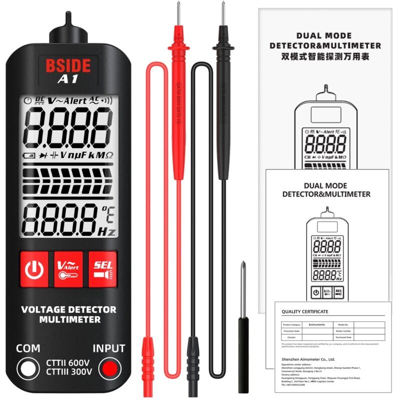Durficst - Multimètre numérique intelligent 3 résultats Plage automatique Détecteur de tension sans contact Testeur de continuité Ohm Volt Livewire
