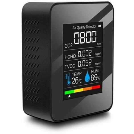 Détecteur intelligent de qualité de l'air, 360° de détection,Analyse en temps réel(capable de mesurer les PM, CO2, humidité et température)-Noir