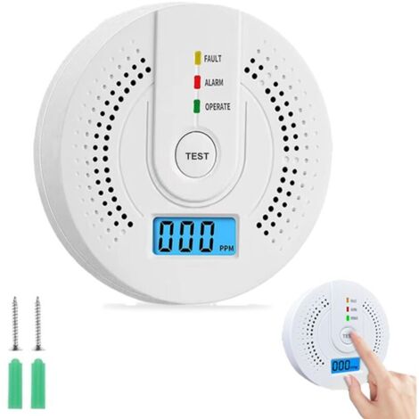 Detecteur Monoxyde Carbone-9,5 X 3,2Cm Ultra Sensibles Réponse Rapide Détecteur De Monoxyde De Carbone avec Affichage Numérique Et Alarme Sonore,Détecteur D’Incendie avec Bouton Test-Silence (1 PCS)