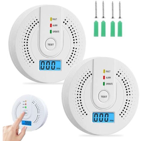 Detecteur Monoxyde Carbone-9,5 X 3,2Cm Ultra Sensibles Réponse Rapide Détecteur De Monoxyde De Carbone avec Affichage Numérique Et Alarme Sonore,Détecteur D’Incendie avec Bouton Test-Silence (2 PCS)