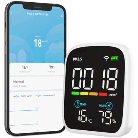 Détecteur PM2.5 avec affichage LED, mesure température, humidité, capteur particules, testeur qualité air domestique, contrôle application mobile