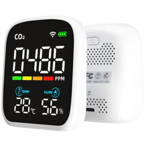 Détecteur portable de CO₂ avec écran LED, capteur NDIR, mesure température & humidité, contrôle via appli mobile – modèle DYK