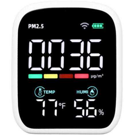 Détecteur qualité air PM2.5 avec capteur température et humidité – Moniteur intérieur précis pour maison, bureau et chambre