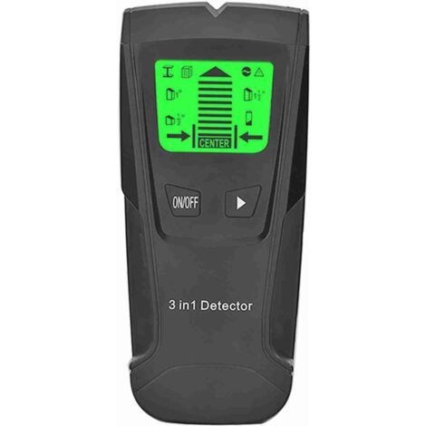 Detector 3 en 1: metales, cables con corriente y soporte de pared con pantalla LCD y función de corrección automática (negro, plástico, 154 mm)