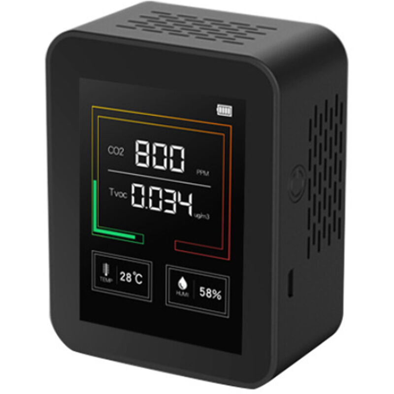 

Happyshopping - Detector de calidad del aire de humedad de temperatura de CO2 TVOC,Negro, sin bateria