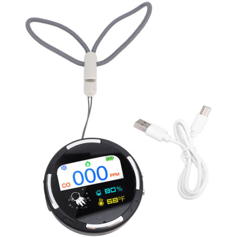 Detector de CO portátil, detector digital recargable con pantalla LCD a color, mini detector de monóxido de carbono con batería de 1000 mAh para el hogar, el coche, el camping y la autocaravana, color