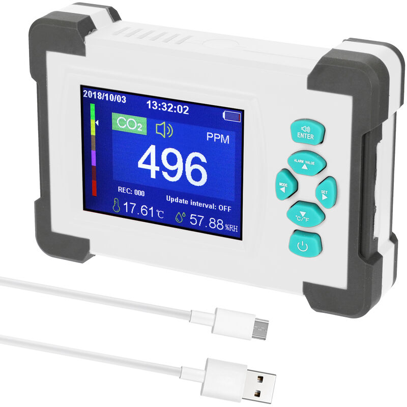 

Detector de dioxido de carbono portatil, ℃ / ℉ Monitor de calidad del aire conmutable, con estuche de almacenamiento