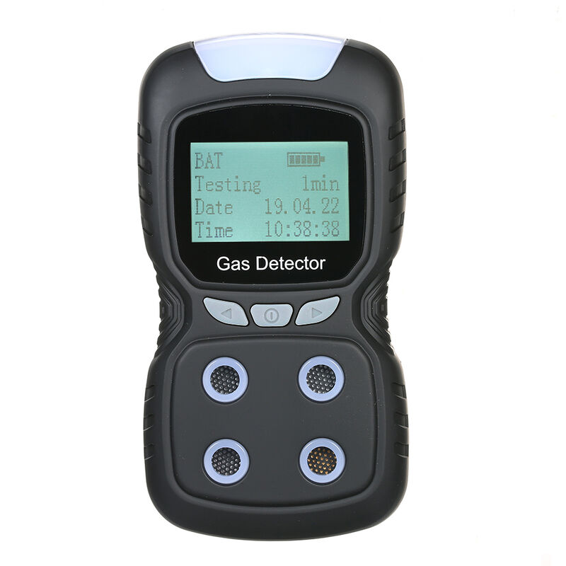 

Detector de gas 4 en 1, monitor de CO, con pantalla LCD de sonido + alarma de vibracion de luz,Negro, enchufe de la UE