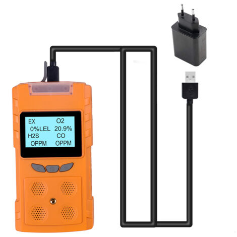 Detector de gas portátil multifuncional con pantalla LCD, 4 en 1: H2S, monóxido de carbono, oxígeno, gases combustibles, alarma sonora y visual, triple alarma.
