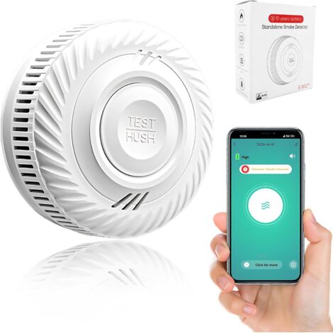 QIYAO Detector de humo inteligente, alarma contra incendios, detector de humo con sensor fotoeléctrico avanzado, monitoreo remoto mediante aplicación con batería de 10 años de duración, alarma de 85 dB. 1 u