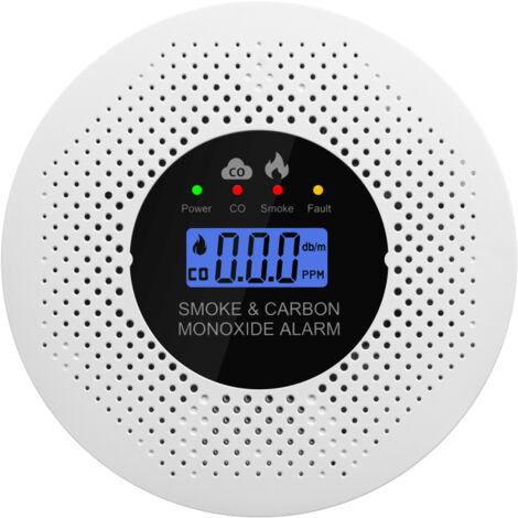 Detector de humo y monóxido de carbono 2 en 1 de respuesta rápida con pantalla LCD en tiempo real, alerta de humo y monóxido de carbono para el dormitorio.