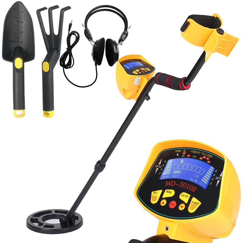 

Detector de metales de alta sensibilidad y alto rendimiento,Amarillo, con pala y rastrillo
