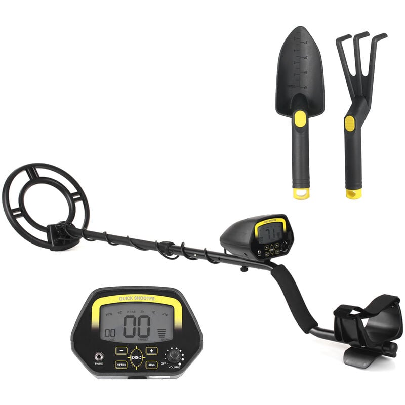 

Detector de metales con pantalla LCD KKmoon, detector de pepitas, buscador de tesoros Gold Digger,Negro, con pala y rastrillo