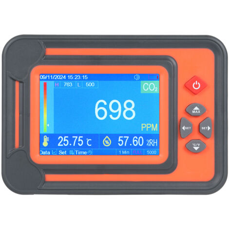 Detector de monóxido de carbono 3 en 1, monitor digital de CO2, analizador de gases, detector de 9999 ppm, analizador de CO2 con prueba de temperatura y humedad.