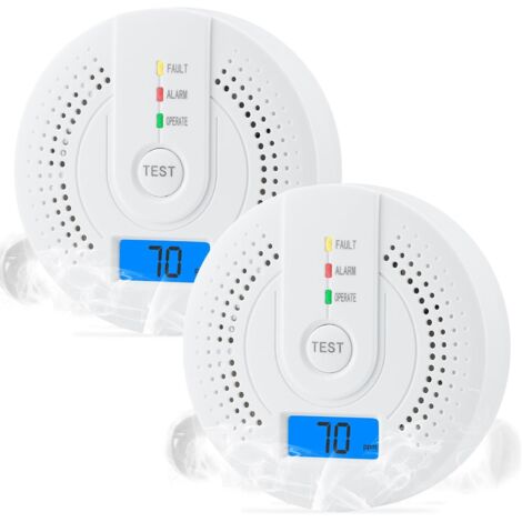 Detector de monóxido de carbono a pilas con sensor sensible, pantalla digital y alarma sonora para uso en hogares, hoteles y otros espacios, 2 unidades.