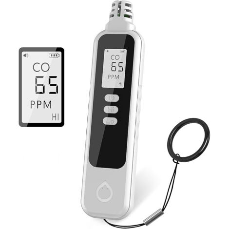 Detector de monóxido de carbono portátil, alarma de monóxido de carbono portátil alimentada por batería con pantalla LCD, adecuado para el hogar, el exterior y los viajes (sin batería) (blanco)