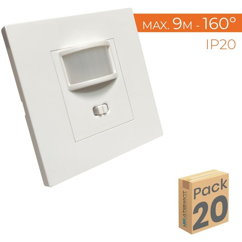 

Led Atomant Sl - Detector de Movimiento de Pared Empotrable 160º Compatible LED | Pack 20 Uds. - Pack 20 Uds.