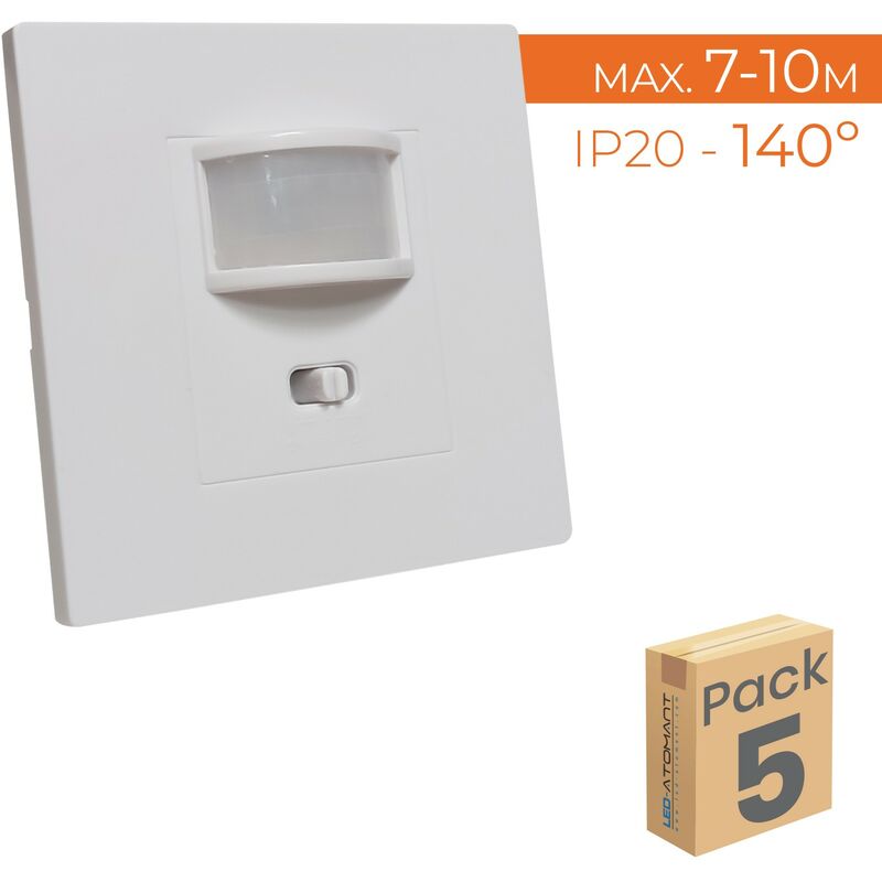 

Detector de Movimiento de Pared Empotrable 160º Compatible LED | Pack 5 Uds. - Pack 5 Uds.