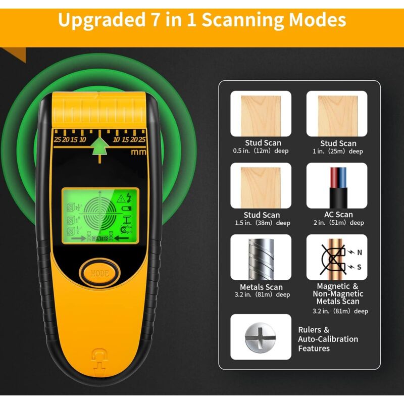 Detector de vigas de pared electrónico 7 en 1: nuevo detector de vigas de madera y metal con pantalla LCD y alarma audible, detector de cables