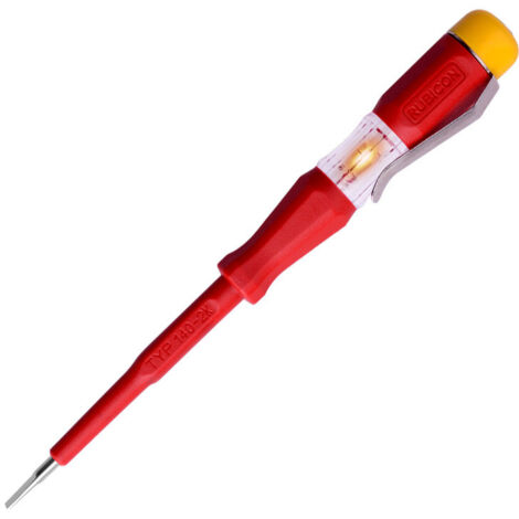 Detector de voltaje, con clip de sujeción para facilitar el transporte.