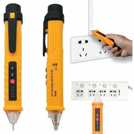 Detector de voltaje sin contacto, comprobador de voltaje CA de 12-1000 V con sensibilidad ajustable, linterna y alarma audible, prueba de cable neutro/activo y detección de línea cero Firewire.