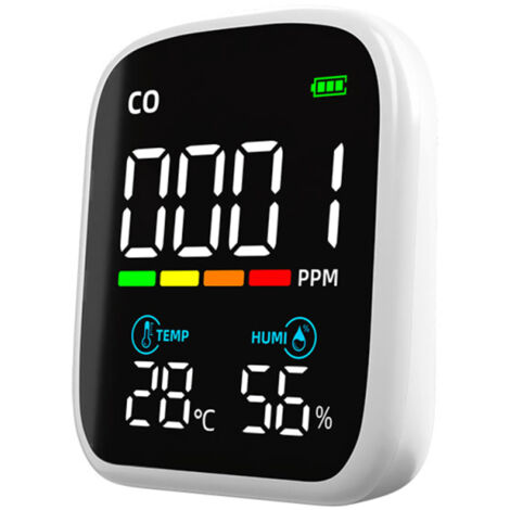 Detector digital de CO portátil con LED: monóxido de carbono, temperatura, humedad, aire del hogar.