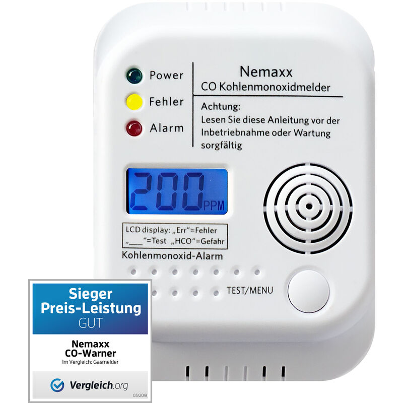 

Nemaxx - Detector inalámbrico de monóxido de carbono a pilas de acuerdo con la norma EN50291