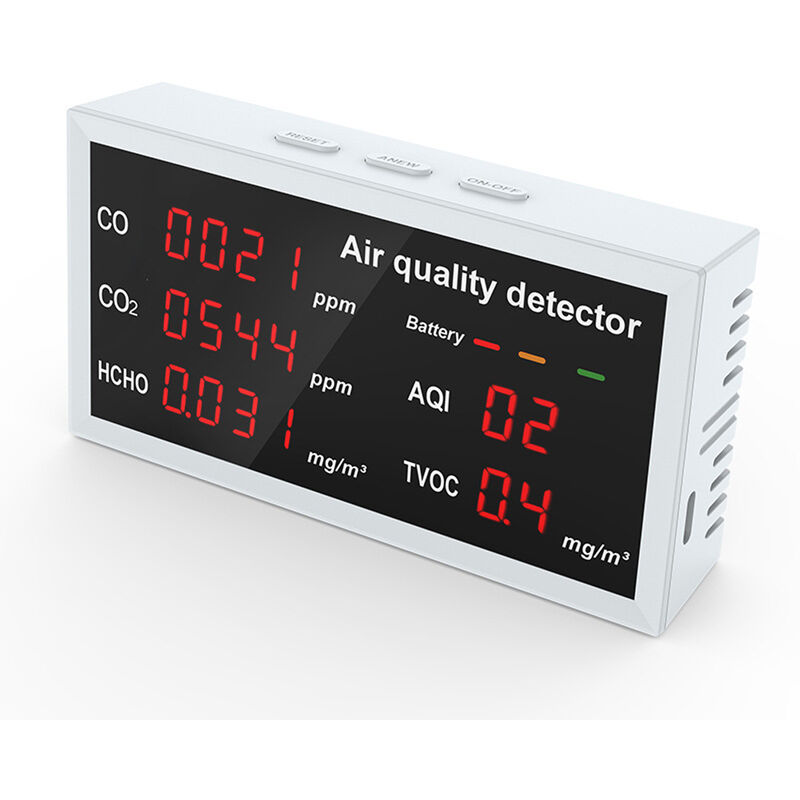 

Detector multifuncional 5 en 1 Pantalla LED CO CO2 HCHO TVOC Monitorizacion AQI Escritorio en el hogar Alta precision Deteccion rapida Detector de