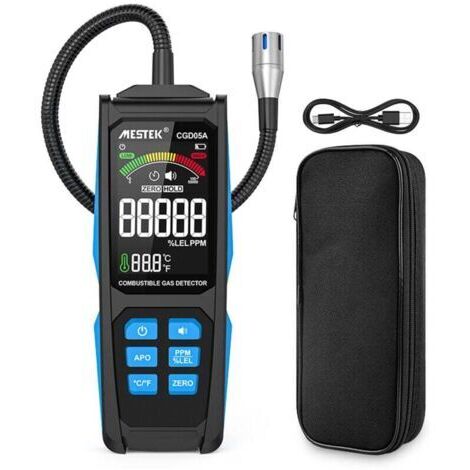 Detector portátil de fugas de gas combustible, comprobador de fugas de gas natural, analizador portátil de concentración de gas, con prueba de temperatura y funciones de alarma sonora y visual,
