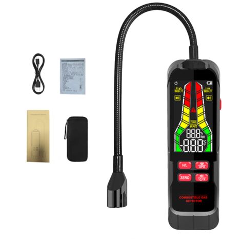 Detector portátil de gases combustibles, comprobador de fugas de gas natural, análisis de concentración con prueba de temperatura y alarma sonora/visual.