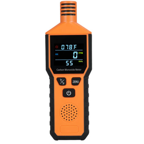 Detector portátil de monóxido de carbono 3 en 1, alimentado por pilas, con monitor de temperatura y humedad, para uso doméstico, en exteriores y en autocaravanas. Fácil de leer.