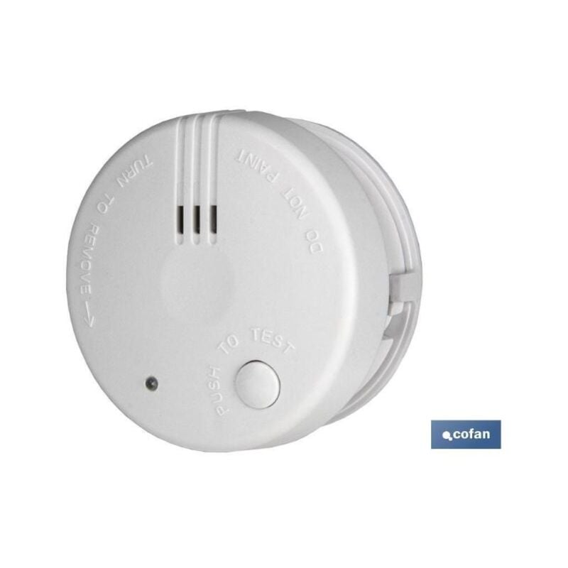 Cofan - detector mini de humos con alarma sonido , Detector de humos o incendios de tamaño mini ø70 mm. Pilas incluidas. Contiene indicador luminoso