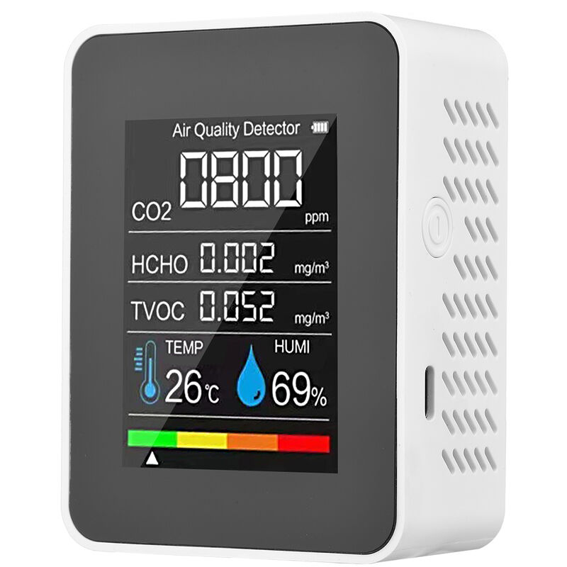 

Detectores de gas,Monitor de calidad del aire, probador 5 en 1 de formaldehído HCHO TVOC, Usar sensor de infrarrojos,recargable,blanco