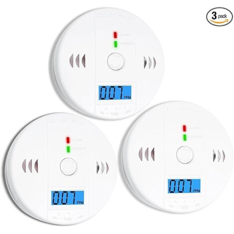 Detectores de monóxido de carbono, paquete de 3, detector de CO, alarma de monóxido de carbono, detector de CO2 a batería con pantalla LCD, detector de monóxido de carbono, estándares UL2034, para el 
