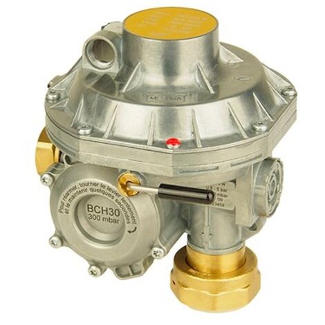Détendeur gaz – Pression nominale 300MB – Écrou prisonnier à jonction sphéro-conique 20x27 – Écrou prisonnier à joint plat cal 6/20 – Chuchu Decayeux