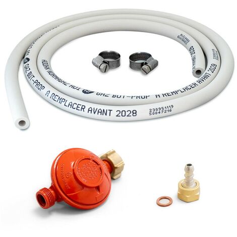 Détendeur gaz propane 37 mbar – Tuyau souple 1,5 m avec colliers – Adaptateur tétine pour bouteilles 13 kg – Proweltek