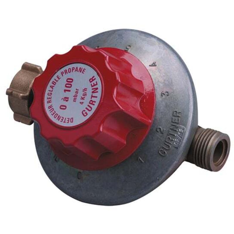 Détendeur réglable propane basse pression 4kg/h - 0 à 300 mbar - entrée écrou 20x150 - sortie M20x150 Gurtner