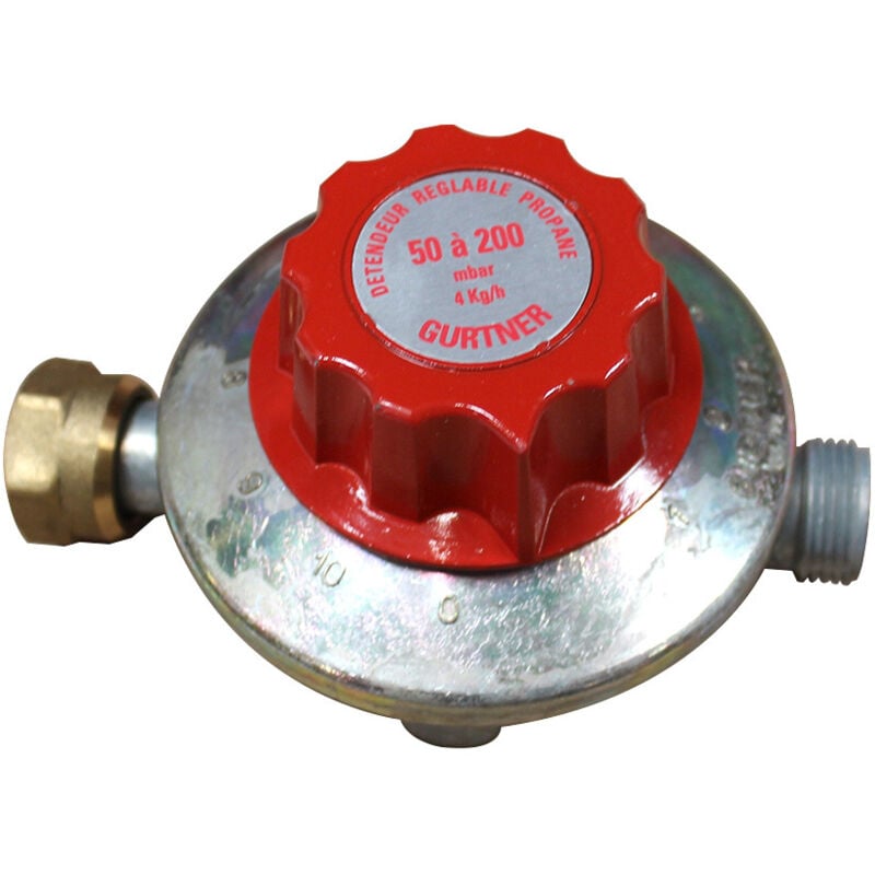 Détendeur réglable propane basse pression 4kg/h - 50 à 200 mbar - entrée 20x150 - sortie M20x150 Gurtner