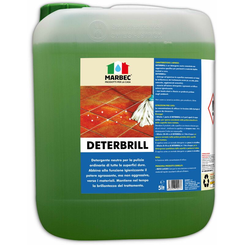 Image of Deterbrill 5LT Detergente neutro concentrato non aggressivo specifico per la pulizia igienizzante dei pavimenti in cotto e pietre trattati a cera.