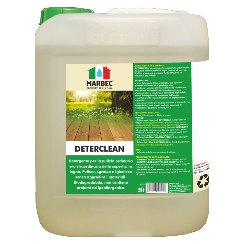 Image of Deterclean 5LT Detergente ecologico sgrassante e ipoallergenico per la pulizia igienizzante non aggresiva di pavimenti, finestre e arredi in legno.
