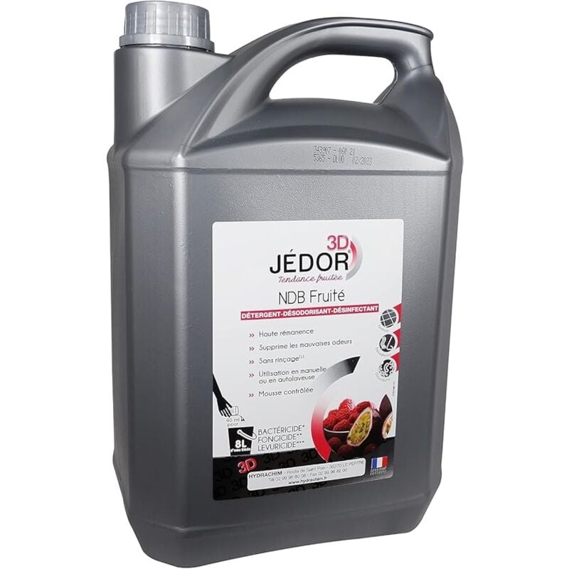Détergent Jedor 3D surodorant bact éri cide premium sans rinçage - Bidon 5l - Parfum Fruité