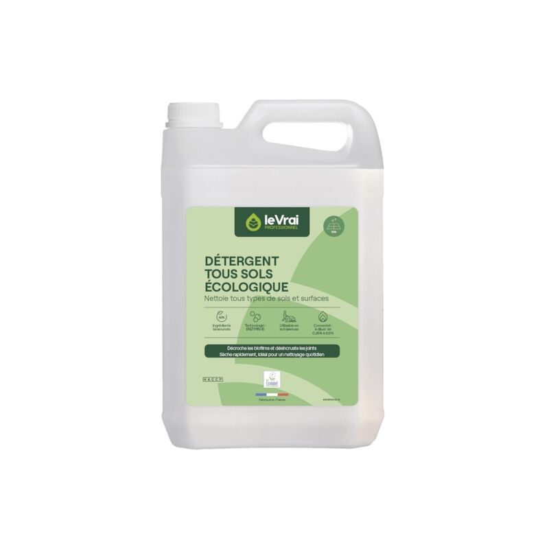 Détergent tous sols et multisurfaces Ecolabel - bidon 5 l - le vrai professionnel
