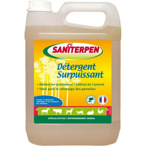 Détergent surpuissant 5L – Formule concentrée pour nettoyage manuel et haute pression – Efficace même à faible dosage – Odeur agréable de pin des landes – Saniterpen