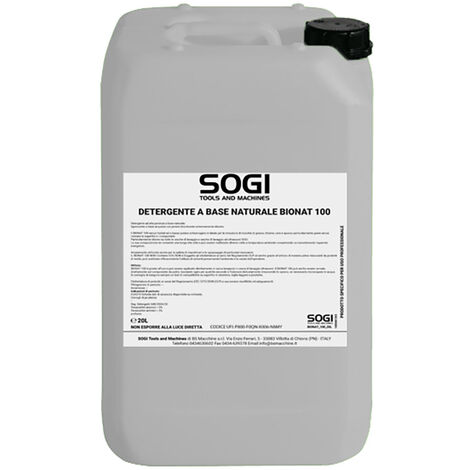 Detergente sgrassante SOGI BIONAT 100 - sostenibile, naturale e potente - per uso manuale o in vasche - tanica da 20 L