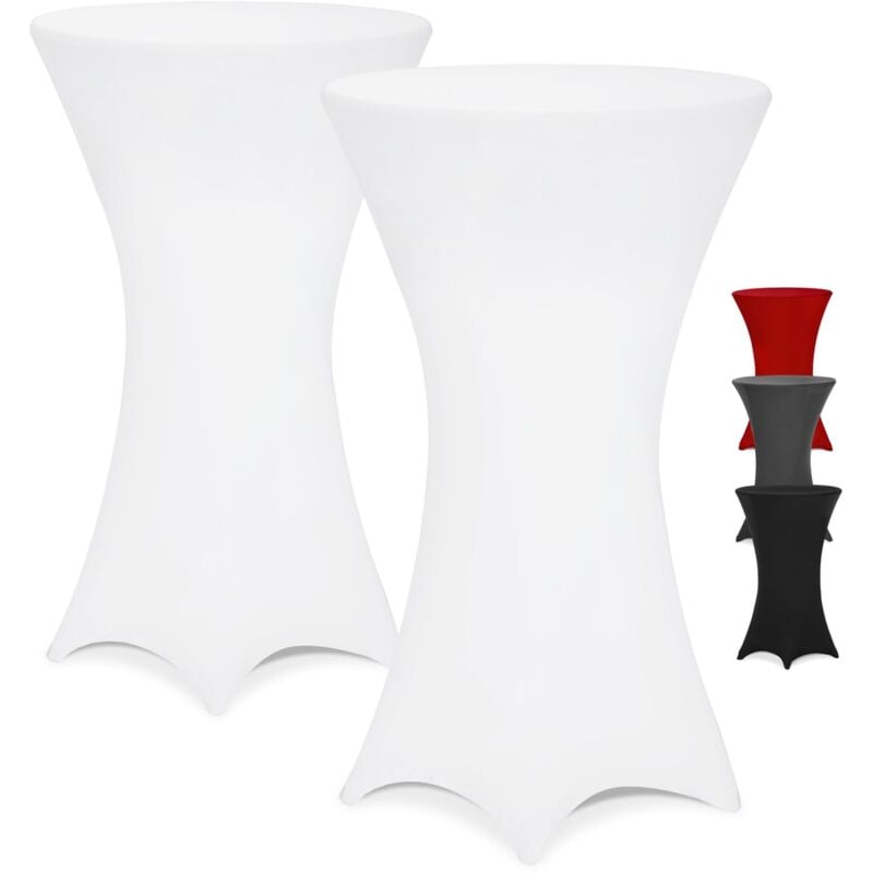 Detex - 2x Housses de table de bar bistrot ronde nappe mange debout protection table de cocktail tissu stretch Set de 2 blanc, 80Ø