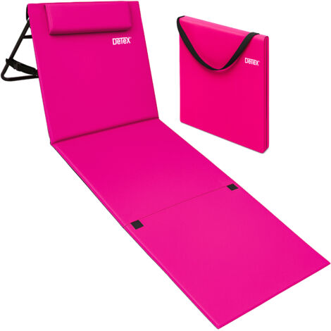 DETEX® Estera de Playa con Respaldo 158x56cm Tumbona Ligera Acolchada Plegable Con Correa de Transporte Bolsillo Cojín Resistente a Intemeperie Esterilla Jardín Piscina  Rosa