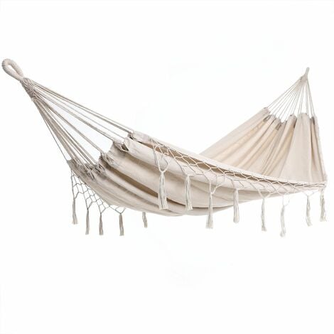 DETEX® Hängematte 2 Personen XXL 150cm breit bis 300kg Boho-Style strapazierfähig wetterfest Gartenhängematte  creme