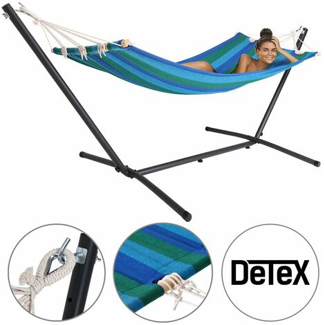 DETEX® Hängematte mit Gestell 100kg Belastbarkeit Reisehängematte Campinghängematte  blau